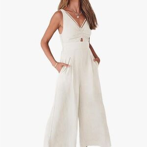 Amazon Cream V-Neck Jumpsuit